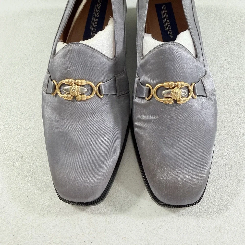 Giorgio Brutini Satin Lusher Slip On Men's Loafers Silver Size 10.5 M NIB
